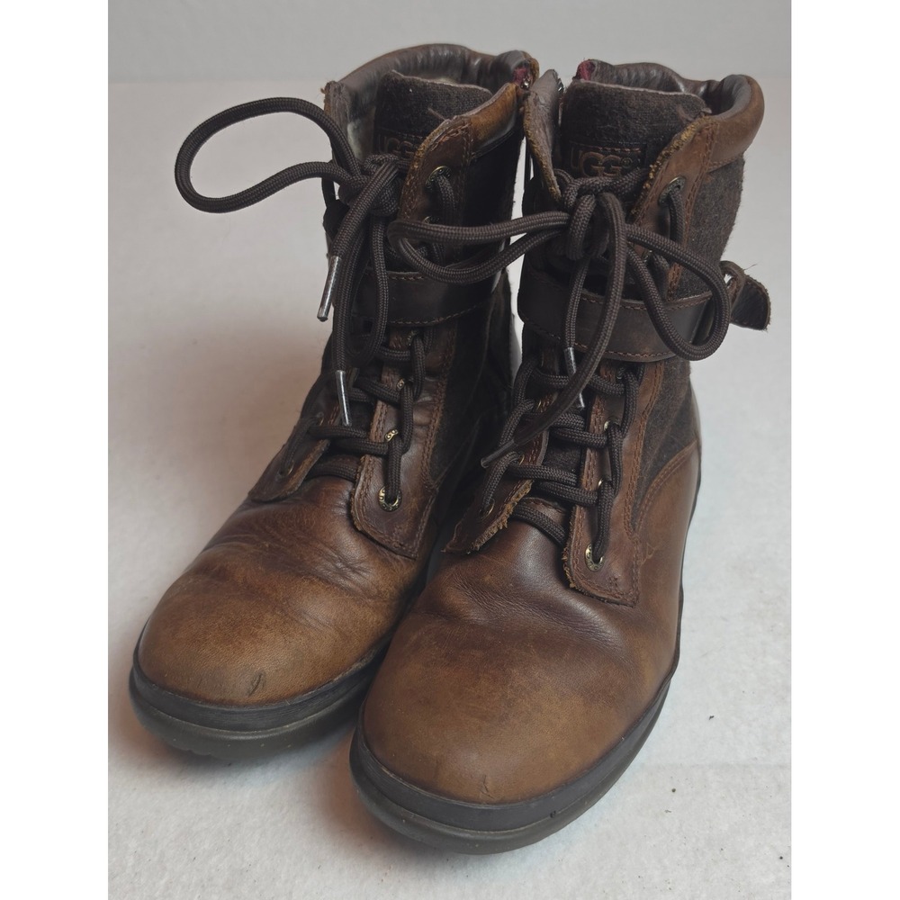 UGG Kesey Waterproof Brown Leather Wool Combat Boots 1005264 Womens 6